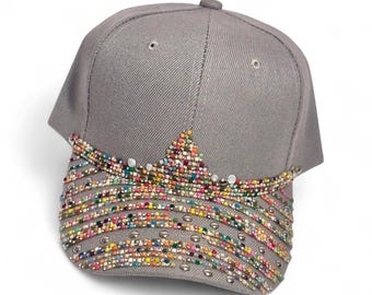 Studded greyish Trucker Hat BLK/GREY OSTRICH TRUCKER HAT WITH SILVER SPIKE/BLK CRYSTAL  main image 3