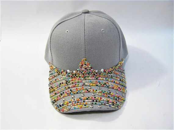 Gray Dollar Rhinestone Crystal Brimmed Baseball Cap Hat Fashion Bling Money Gray Fashion Glam Baseball Trucker Cap Hat With Rhinestone  main image 3