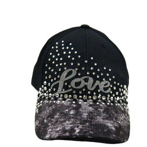 Black Grey Bling Rhinestone Studded Hip hop Streetwear Activewear Ladies Baseball Cap Hat