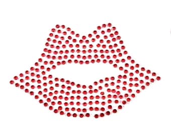 Set of 3 Red Lips Lipstick Iron on Decal Patch Rhinestone Heat Transfer Hotfix