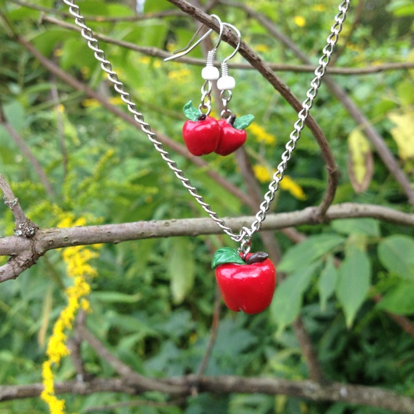 Delicious Red Apple Necklace and Earring Set