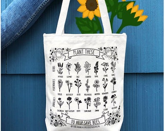 Plant These to Help Save Bees Eco-Friendly Tote Bag / save the bees / beekeeper gift / pollinator preservation / environmental stewardship