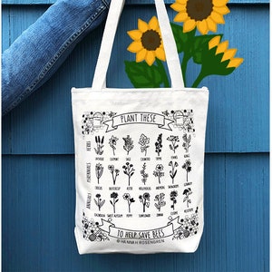 Plant These to Help Save Bees Eco-Friendly Tote Bag / save the bees / beekeeper gift / pollinator preservation / environmental stewardship