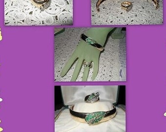 gift for her/Diamond's and Emerald's Matching Solid 9ct Bracelet & Ring Handmade. One of a kind