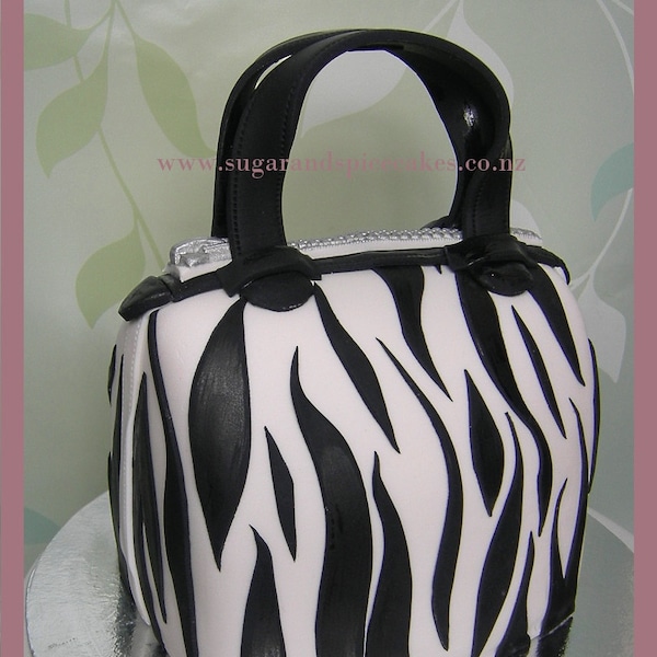 Zebra Handbag Purse Cake TUTORIAL in .pdf Recipes Included, cake decorating, baking, easy instructions, delicious cake, 21st birthday party