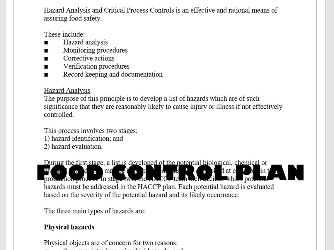 CUSTOM Food Control Plan Done for You, HACCP Food Safety Manual Created ...