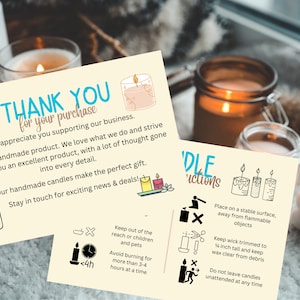 Candle Care Cards and Safety instructions for small craft/candle making business PRINTABLE Template A5 size, DIGITAL Download & print