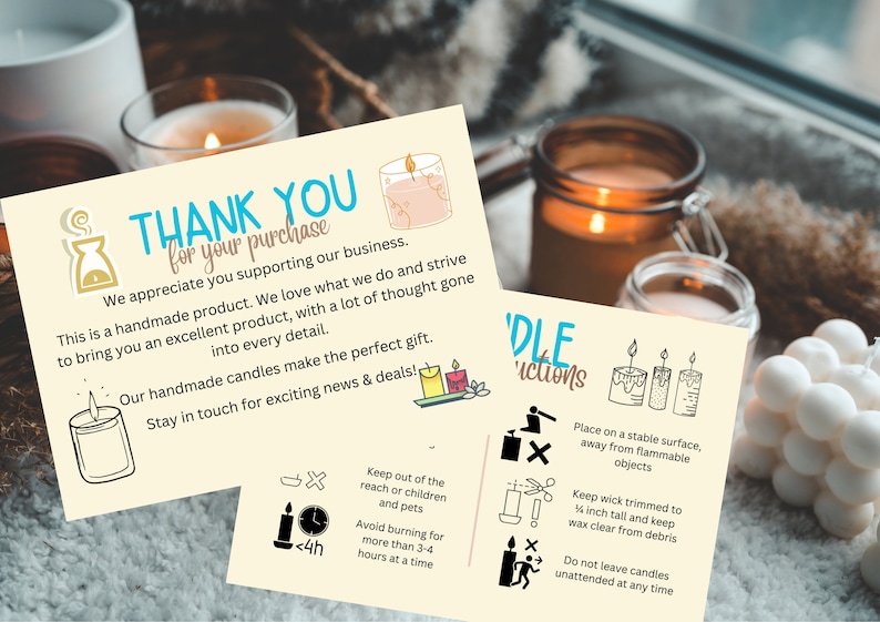 EDITABLE Candle Care Cards and Safety Instructions for Small Craft ...