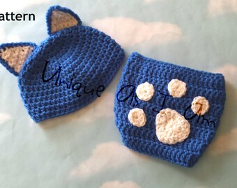 PATTERN ONLY...Crochet Baby Wildcat Diaper Cover and Hat with Ears