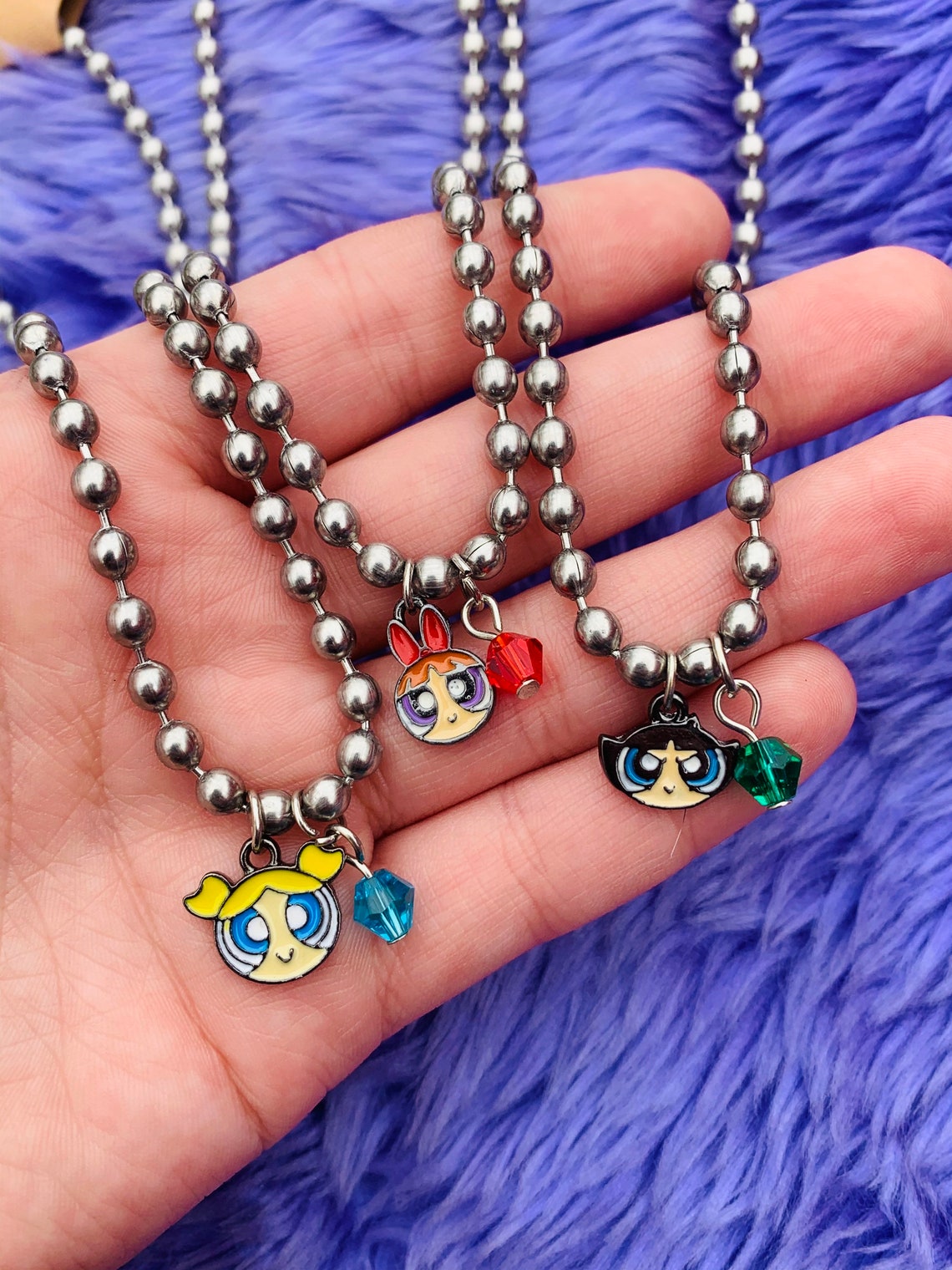 Power Puff Girls Stainless Steel Ball Chain Necklace With - Etsy