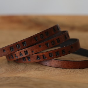 Custom Leather Wrap Bracelet: Personalized Quote, Solid Brass Closure