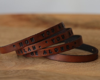 Custom Leather Wrap Bracelet: Personalized Quote, Solid Brass Closure
