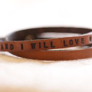 Personalized Leather Wrap Bracelet: Custom Quote, Brass Closure