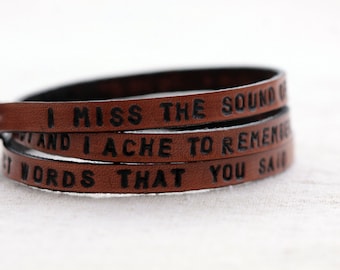 Leather wrap bracelet, Wrap bracelet,Stamped bracelet,Matt Nathanson I miss the sound of your voice,The loudest thing in my head