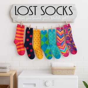 Lost Socks Board for Laundry Room Décor Rustic Missing Socks Holder Sign Cute Laundry Room Wall Hanging Farmhouse Gift Idea Sock Organizer
