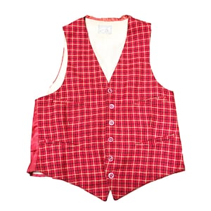 Vintage 1940s Red Tartan Waistcoat - Vest Button Front Loomed in England for Country Life All Wool