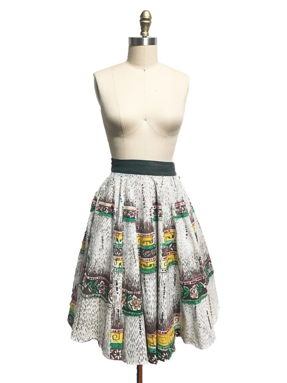 Vintage 1950's Hand Painted Mexican Circle Skirt-… - image 2