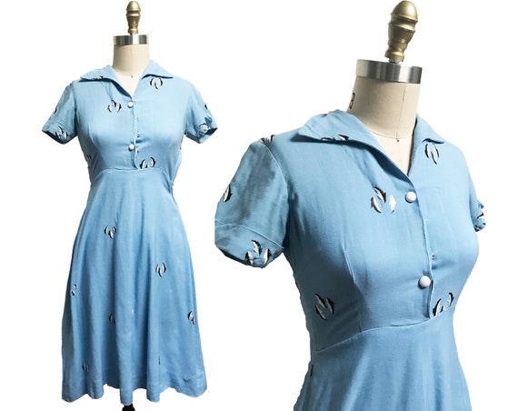 Vintage 1940s Dolphin Dress- Novelty Embroidered … - image 1