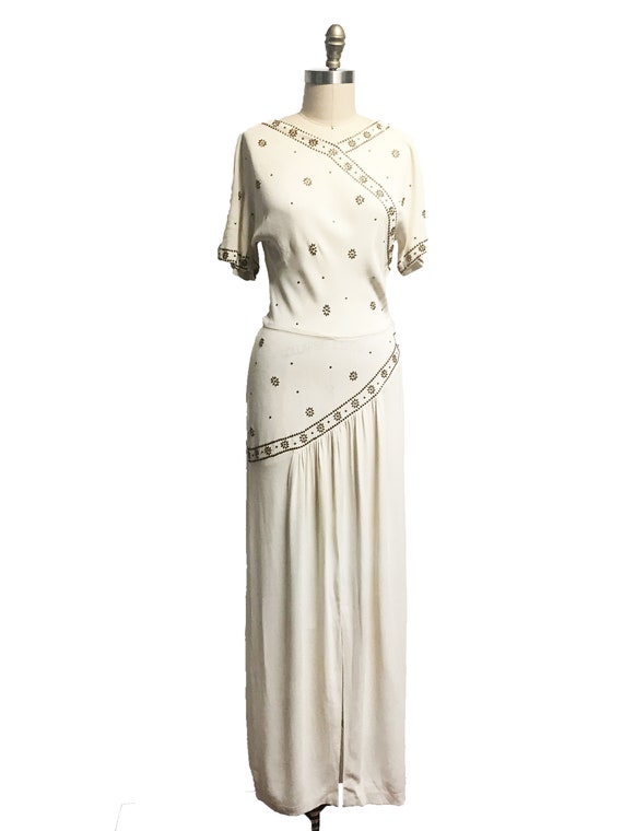 Buy Vintage Rare 1940s White Gold Studded Gown - Wedding Dress Crepe Waist:  27" Online in India - Etsy