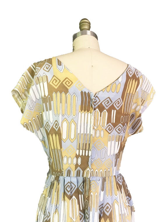 Vintage 1950s 1960s Dress - Geometric Brown Yello… - image 5