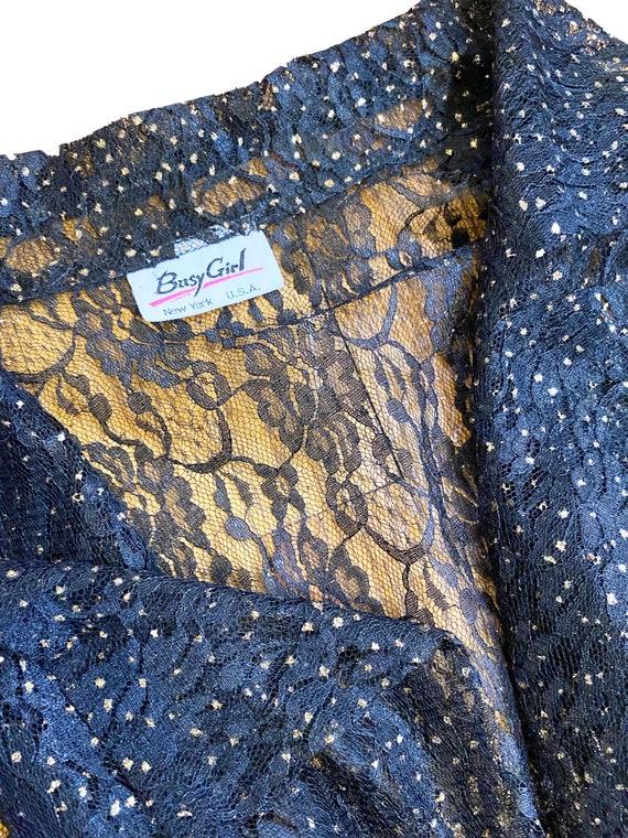 Vintage 1980s Black Lace Blazer - Gold Glitter Po… - image 7