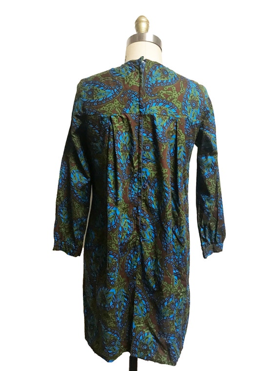 Vintage 1960s Brown Green Blue Paisley Pattern Dr… - image 4