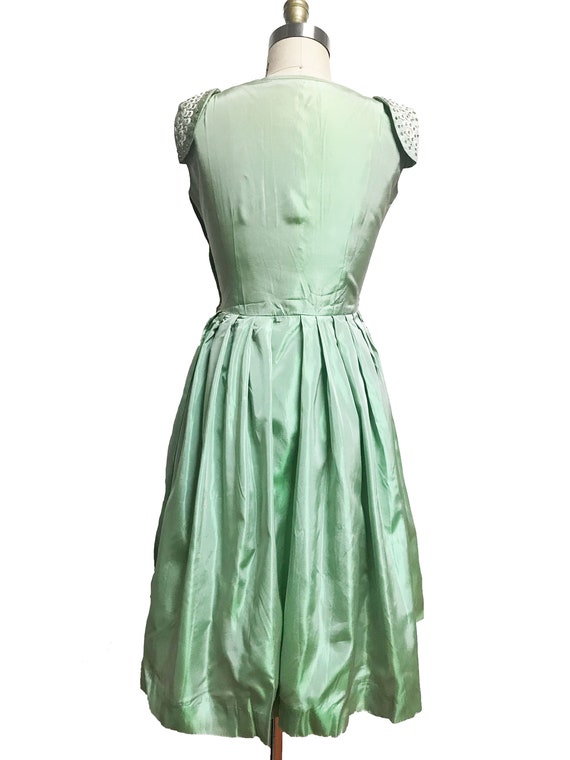 Vintage 1950's Dress- Mint Green Taffeta Iridesce… - image 6