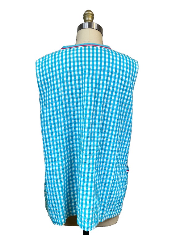 Vintage 1950s Blue White Gingham Tank Top Pink Bu… - image 4