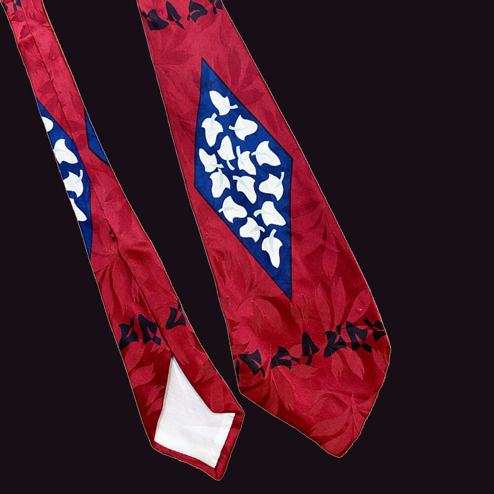 1940年代のヴィンテージ柄ネクタイ - レッド、ネイビー、ブラック