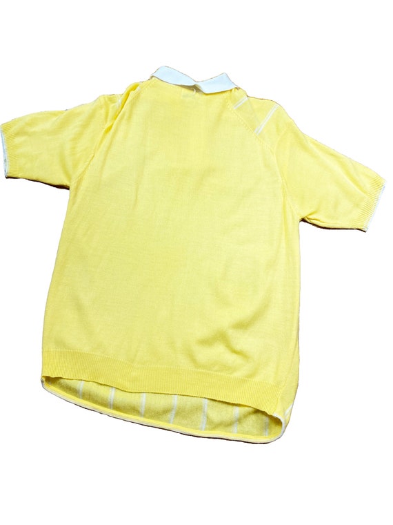 Vintage 1970s Yellow Knit Striped Polo - Short Sl… - image 3