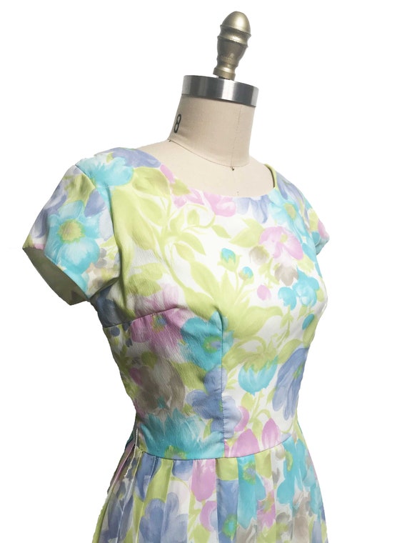 Vintage 1960s Dress - Pastel Green Blue Purple Fl… - image 3