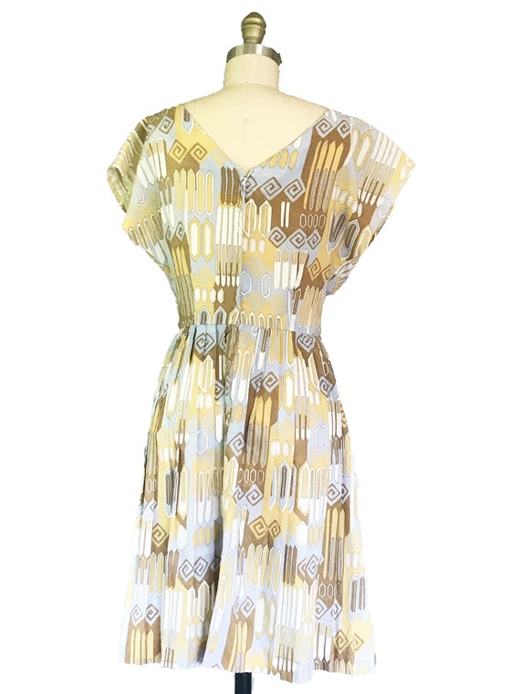 Vintage 1950s 1960s Dress - Geometric Brown Yello… - image 4