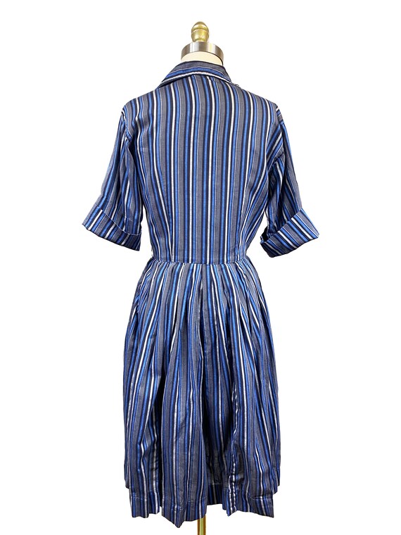 Vintage 1950s 1960s Navy Blue Black Grey Striped … - image 4