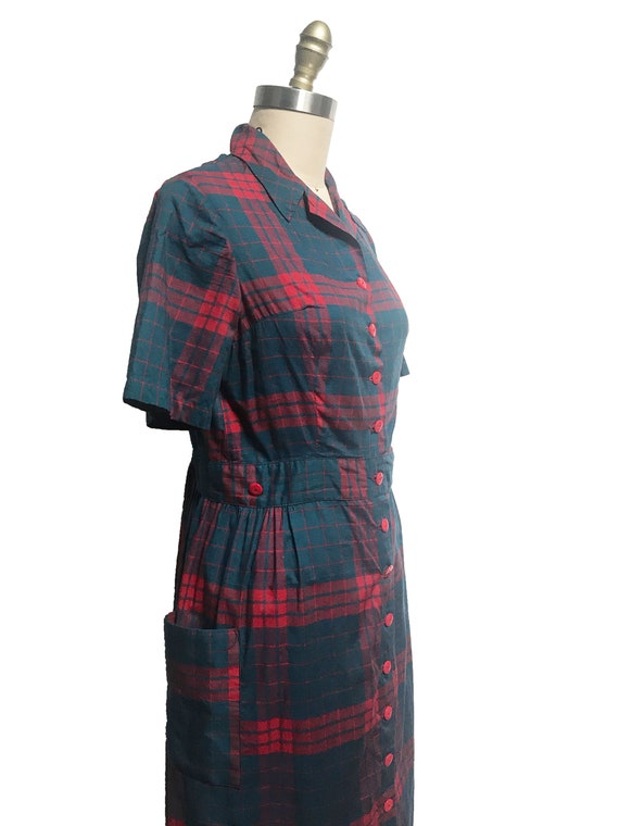 Vintage 1950s VOLUP Red Green Plaid Cotton Dress-… - image 5