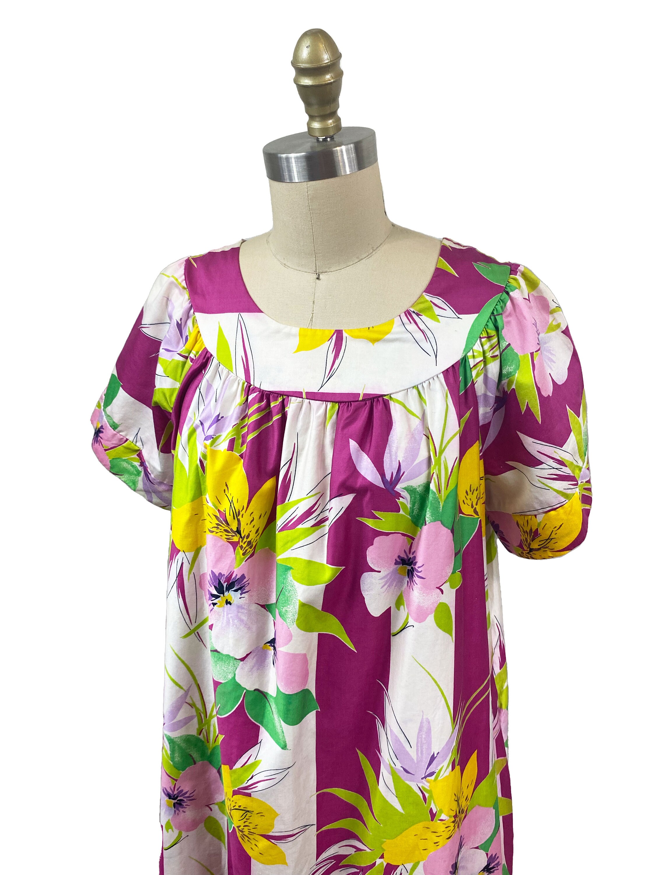 Vintage 1960s Purple Strip Maxi Dress - Bamboo Floral Mumu