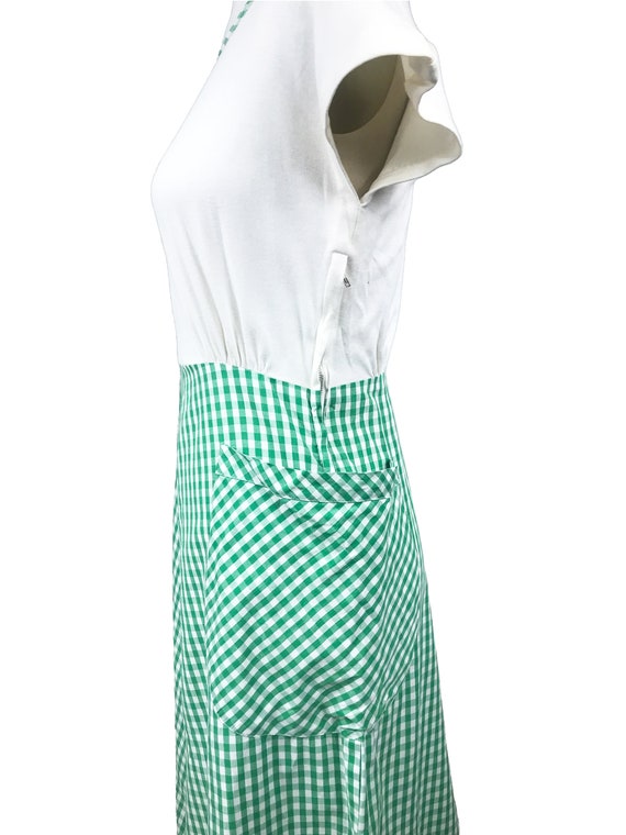 Vintage 1940s Green White Gingham Dress - Summer … - image 4