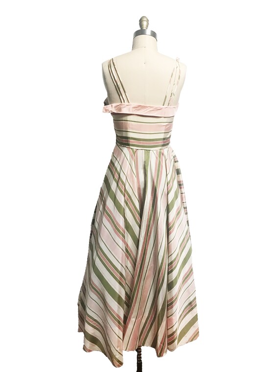 Vintage 1940s Pink Green Striped Gown - Circle Sk… - image 5