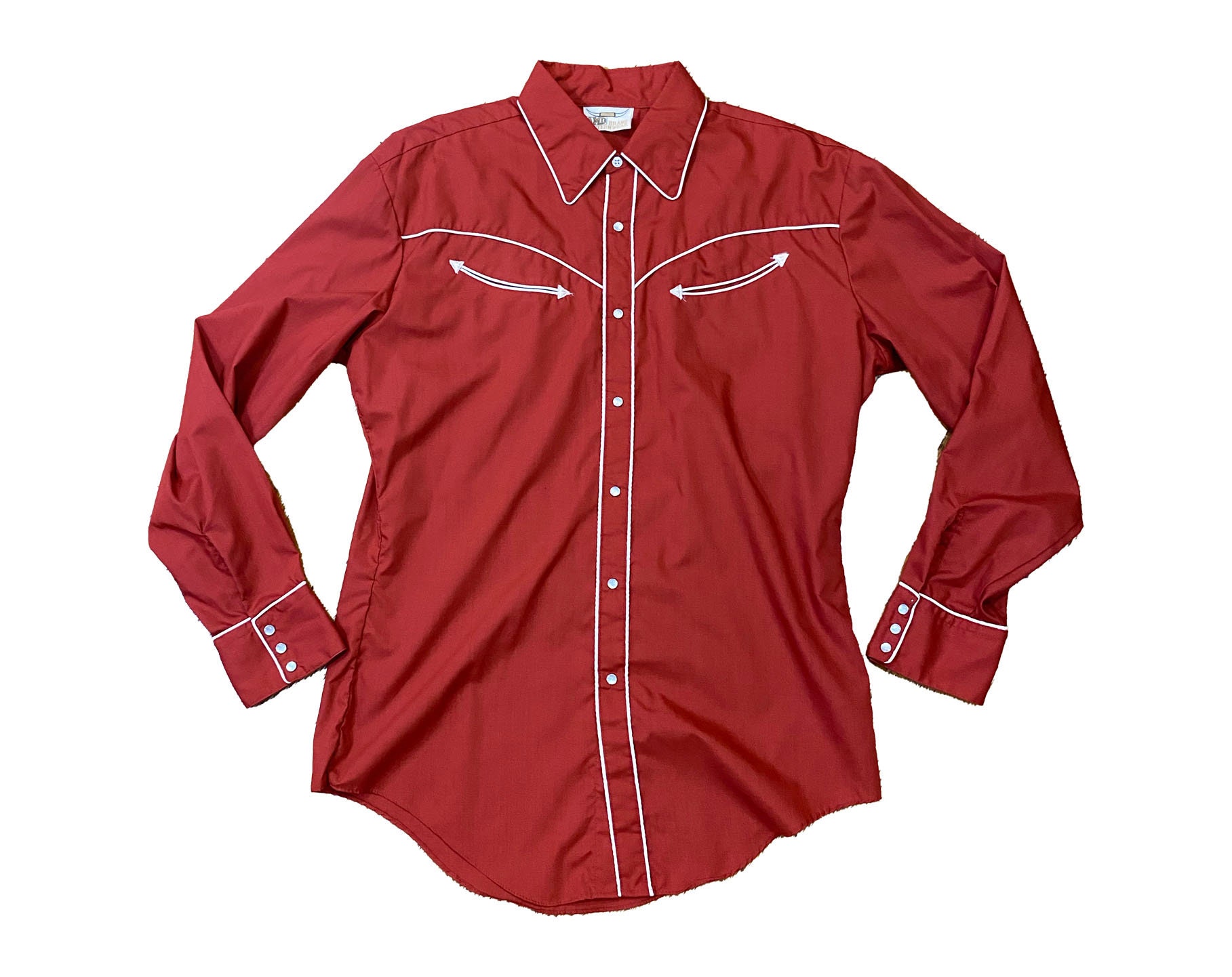 Vintage 1980s Mens Western Shirt - Rust Orange White Piping