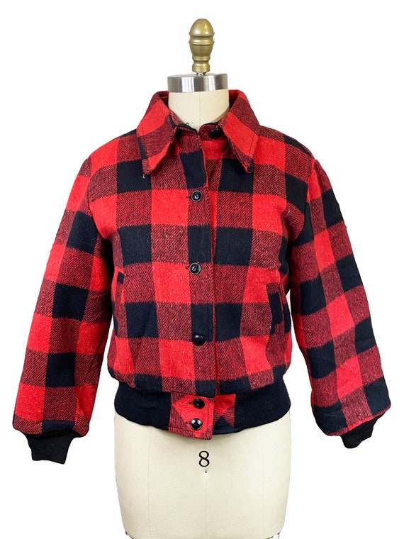 Vintage 1970s Crop Plaid Womens Bomber Jacket - R… - image 2