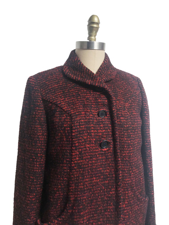 Vintage 1950s  Red Black Jacket - Wool Pattern Bu… - image 3