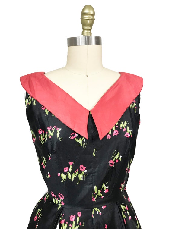 Vintage 1950s Cactus Black Dress - Pink Collar Fu… - image 3