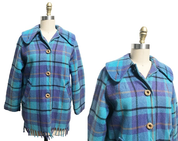 RARE Vintage 1950s 1960s Blanket Coat Jacket Blue Plaid Wooden Buttons Fridge Jay Walker Large Etsy UK