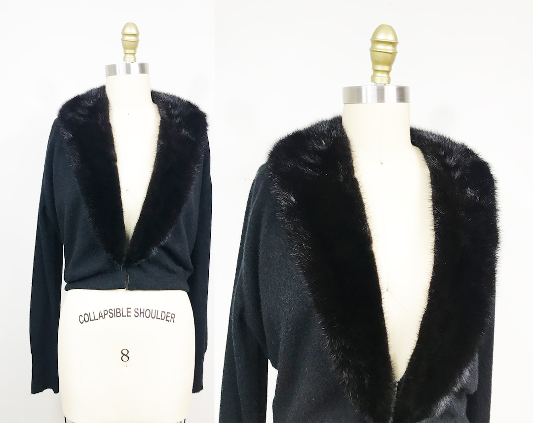 Vintage 1950s Black Fur Collar Cardigan VOLUP Evening Wear Size 36 Etsy