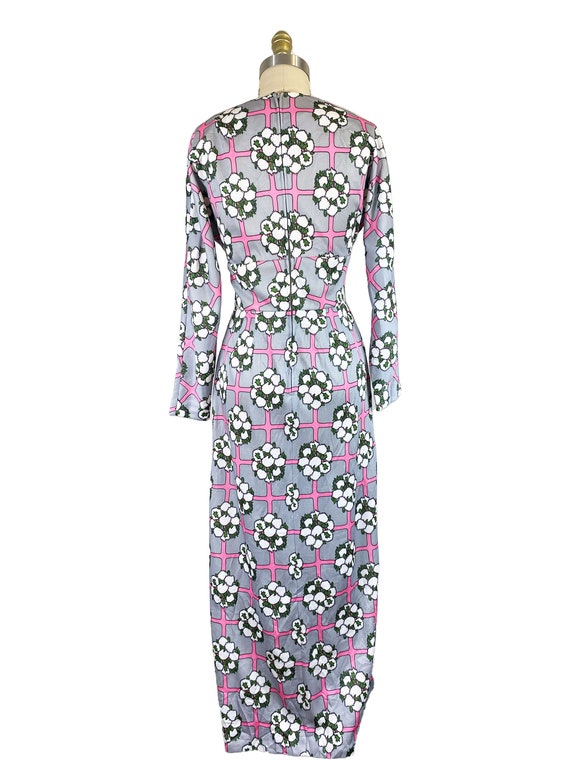Vintage 1970s Grey Pink Maxi Dress - Opt Art Patt… - image 5