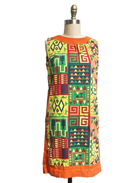 Vintage 1960s Colorful Dress - Abstract Square Eg… - image 2