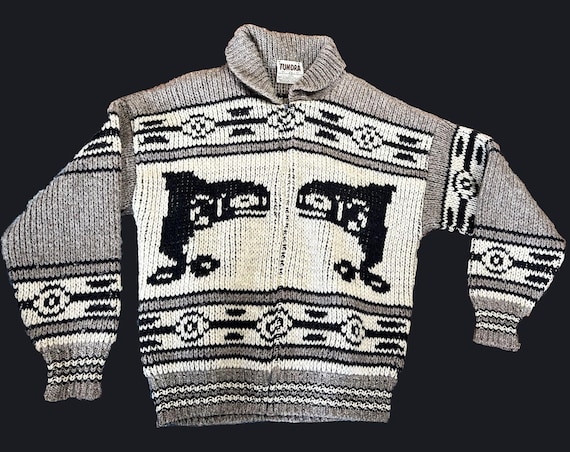 RARE Vintage 1970s Cowichan Orca Killer Whale Sweater Knit Jacket