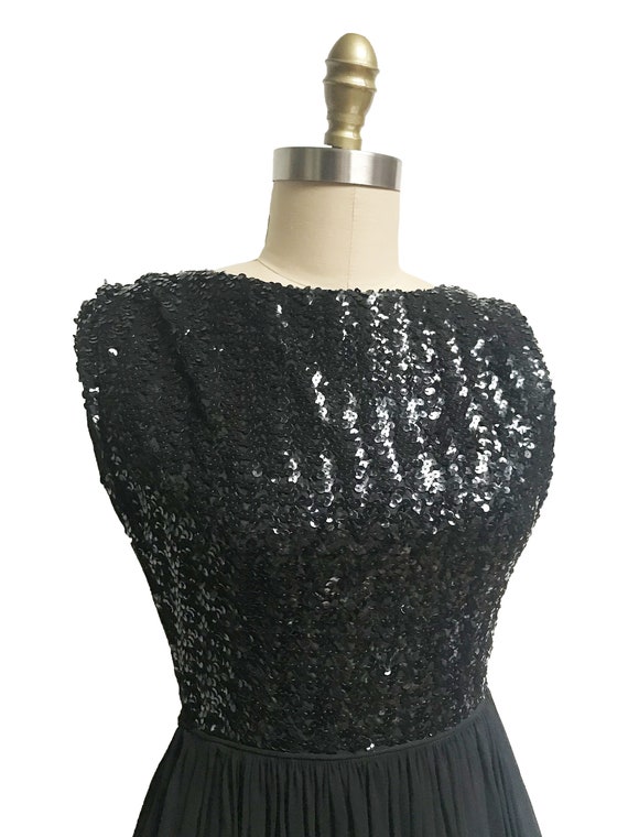Vintage 1950s Black Sequin Dress - Sheer Skirt Co… - image 3