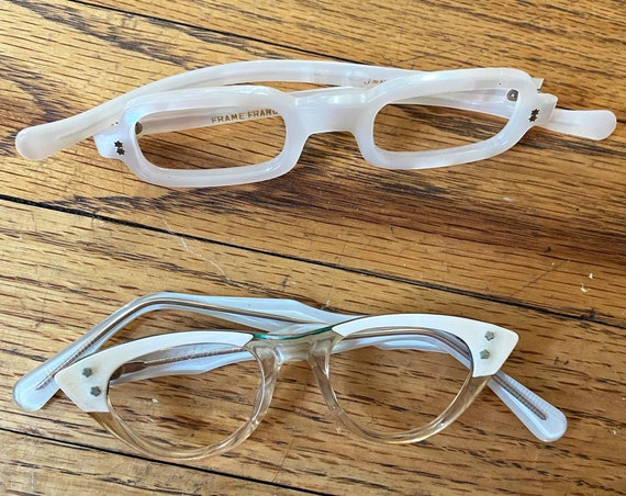 Vintage 1950s Cateye Mother of Pearl Cateye Squar… - image 1