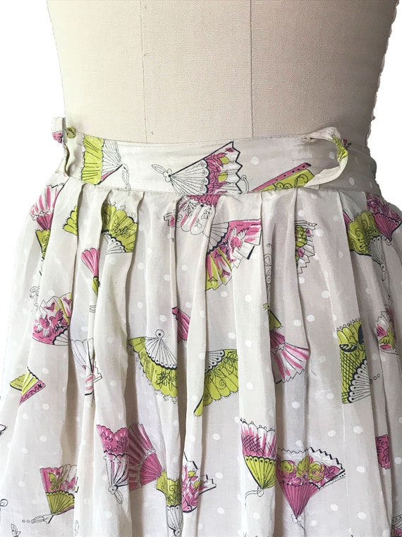 Vintage 1950s Novelty Pink Fan Skirt - Ivory Polk… - image 3