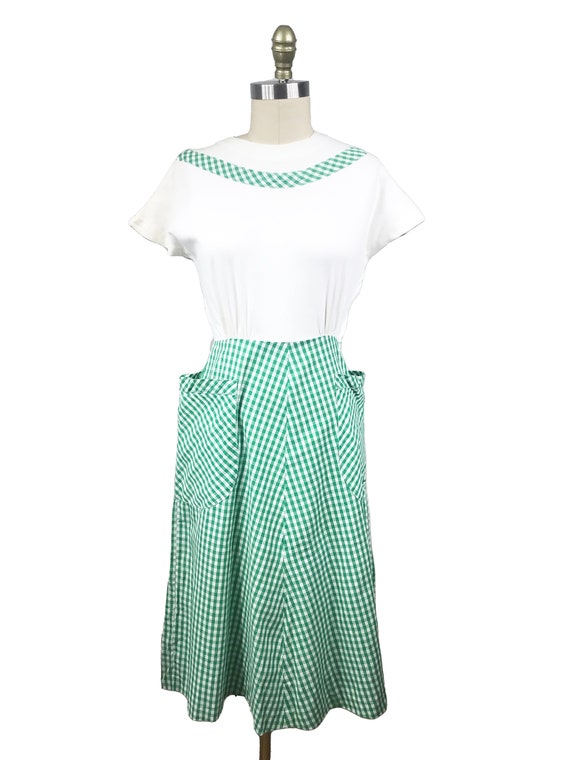 Vintage 1940s Green White Gingham Dress - Summer … - image 2